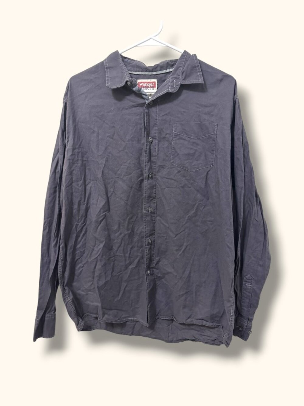 Wrangler Shirt Mens L Long Sleeve Button Down Gray 100% Cotton Pocket Casual